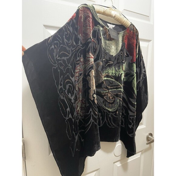 John Mark Enchanted Evening Velour Floral Burnout Poncho Blouse Top S M NWT - Picture 2 of 11